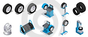 Tire Production Service Colored And Isometric Icon Set