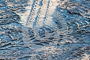Tire`s tracks printed on the road photo