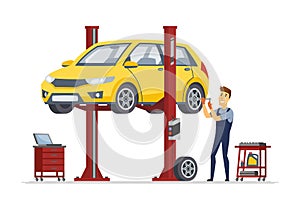 Tire service - modern vector cartoon character illustration