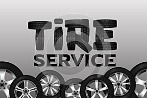 Tire service with wheel seamless border. Shining car disk design background