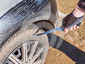 Tire slashing on the car