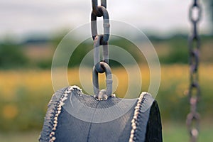 Tire swing on a farm