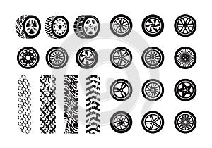 Tire texture. Car wheel rubber tires picture silhouettes vector template