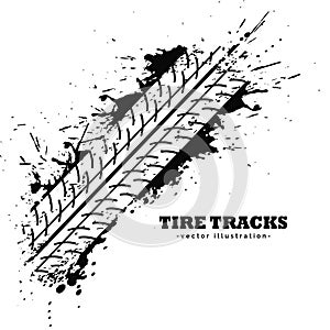 Tire track impression on white background