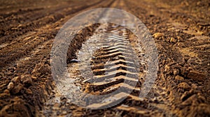 Tire track imprinted in wet mud