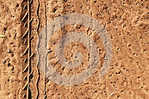 Tire track of many vehicle on ground