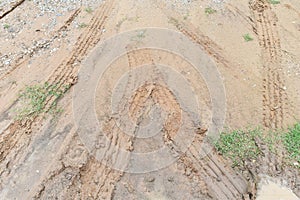 Tire track of many vehicle on ground