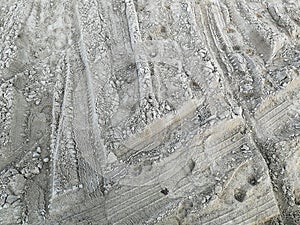 Tire track of many vehicle on sand