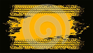 Tire track print marks on yellow grunge texture