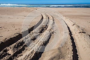 Tire Tracks 4x4 Beach Sand Close-Up