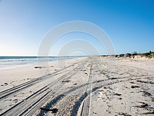 Tire tracks on beach sand