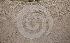 Tire tracks in a farm field