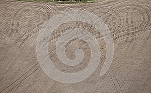 Tire tracks in a farm field