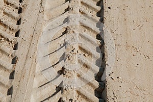 Tire tracks in the sand of a beach