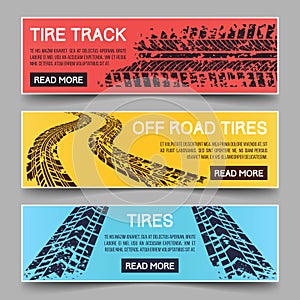 Tire tracks vector banners set