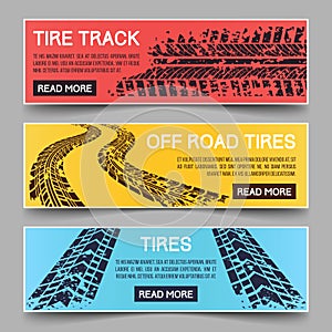 Tire tracks vector banners set photo
