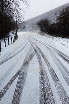 Tire trails on snow