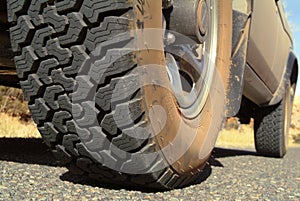 Tire tread of an off-road SUV.