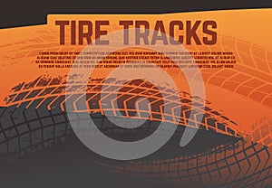 Tire tread tracks background. Grunge racing tire road marks. Abstract motorcycle rally vector poster