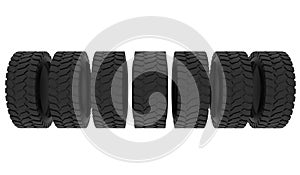 Tire for truck or tractor. Group black tires, isolated on white background. 3d illustration.