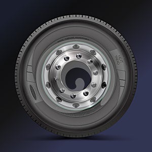 Tire, tyre, wheel. High quality illustration of typical truck fore wheel, isolated on color background