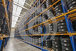 Tire warehouse with high shelf