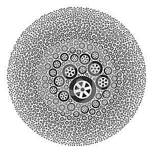 Tire Wheel Icon Round Globula Collage