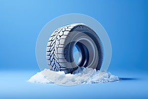 Tire for winter driving on snow background