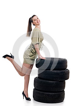 Tire and woman photo
