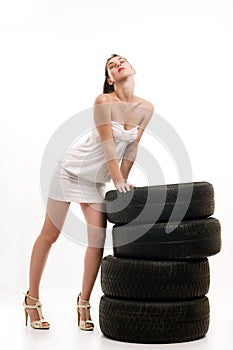 Tire and woman photo