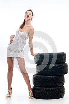 Tire and woman photo