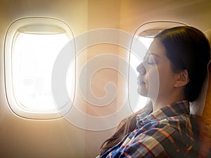 Tired brunette casual asian lady napping