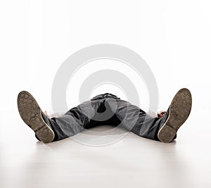 Tired businessman having a nap - isolated