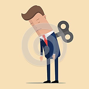 Tired businessman or manager stands. The lack energy to do work. Business concept. Vector illustration