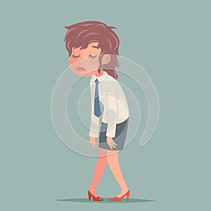 Tired disheveled businesswoman sad weary woman character retro cartoon design vector illustration