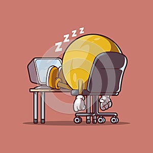 Tired Emoji Napping at Work Desk vector illustration.