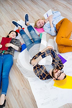 Tired employees sleeping