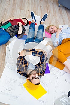 Tired employees sleeping