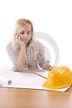 Tired engineer woman