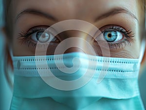 Tired eyes of doctor in medical mask