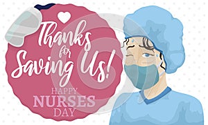 Tired Female Nurse with Sign for Nurse Day Celebration, Vector Illustration