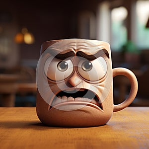 Tired Grumpy Cartoon Mug: A Pixar Style Emotionally Captivating Vray Traced Photo-realistic Art photo