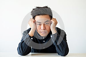 Tired guy portrait anxiety problem depressed man