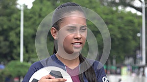 Tired Hispanic Teen Girl Soccer Athlete