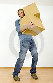 Tired man with cardboards