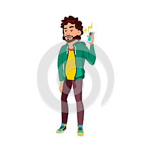 tired man listening team leader scream on phone cartoon vector