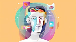 man computer concept person laptop panic news tv technology illustration work. Generative AI.
