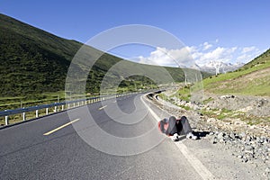 Tired man on road