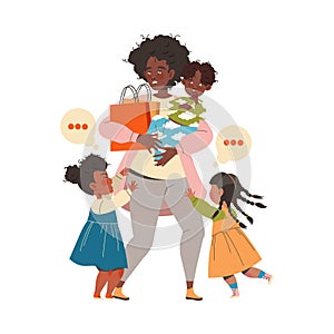 Tired Mom Holding Baby and Shopping Bag with Arms Feeling Stress and Exhaustion of Noisy and Naughty Kid Vector