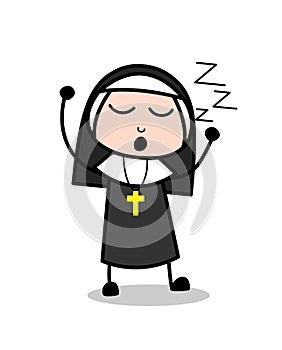 Tired Nun Sleepy Face Vector Illustration